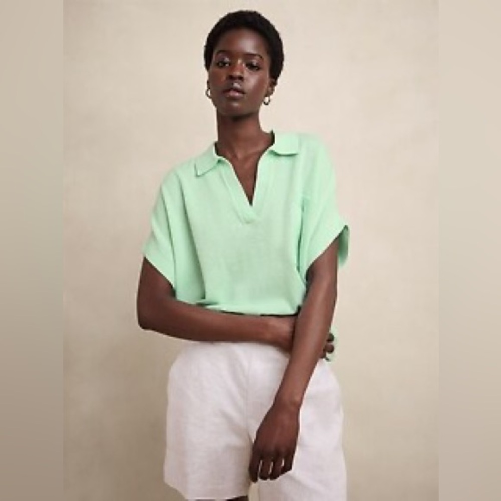 Banana Republic Oversized Johnny Collar Linen Tunic Top Sweater